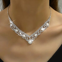 Stylish Glitter Rhinestones Imitation Pearl Wedding Statement Necklace 100 UK