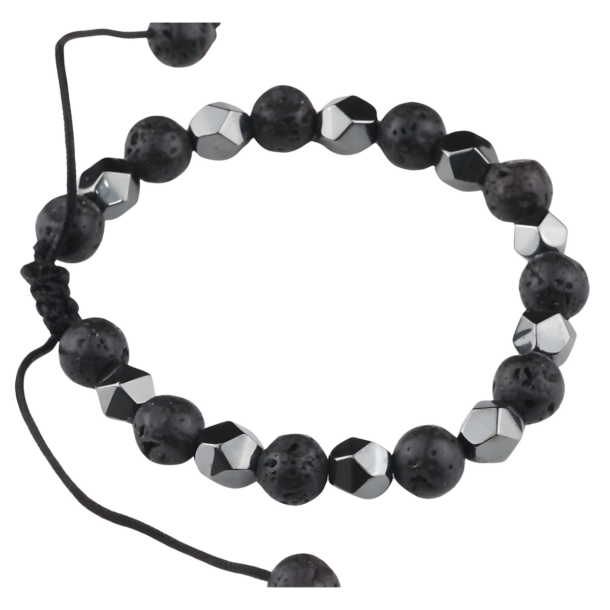 Black 8mm Lava Beaded Bracelet Adjustable Macrame Bracelet Unisex Volcanic 1351