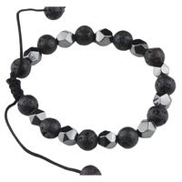 Black 8mm Lava Beaded Bracelet Adjustable Macrame Bracelet Unisex Volcanic 1351