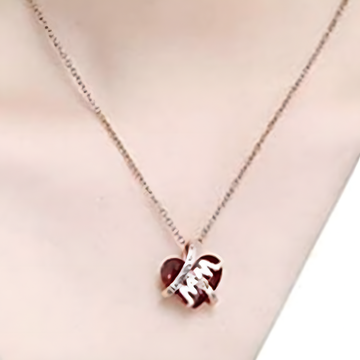 "I Love You Mom" Necklace -Red Crystal Heart Pendant Jewelry Gift for Mother B90