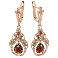 Rose Gold-Tone Teardrop Dangle Earring Women Vintage Chandelier Water-Drop 810