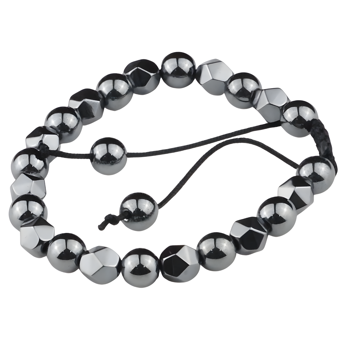 Grey 8mm Hematite Beaded Bracelet Adjustable Macrame Bracelet Unisex Magnet 1352