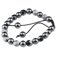 Grey 8mm Hematite Beaded Bracelet Adjustable Macrame Bracelet Unisex Magnet 1352
