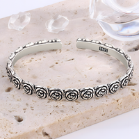 Rose-Pattern Open Cuff Bracelet Silver-Plated Alloy 20g Adjustable Bangle 1475