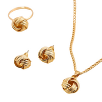 4PCS Gold Twist Knot Jewellery Set Women – Zinc Alloy Necklace, Stud Earring 673