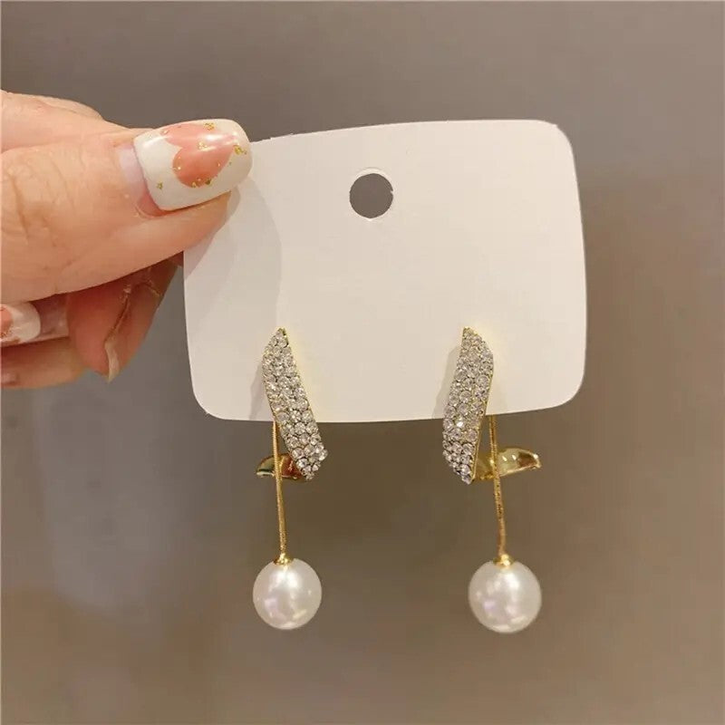 Classic Elegant Imitation Pearl Dangle Earrings Women Crystal Long Tassel 85 UK