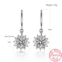 925 Sterling Silver Round Zircon Sun flower Drop Earrings Women Jewelry 296