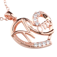 Mom Heart Pendant Necklace Rose Gold Plated Link Chain Cubic Zirconia 1360