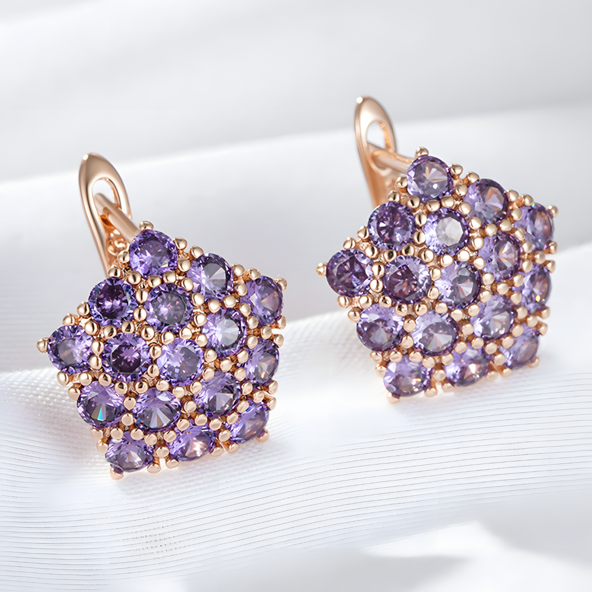 Purple Natural Zircon Cluster Drop Earrings for Women Copper Base Rose Gold 1299