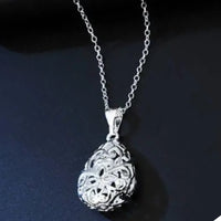 Silver Tone Filigree Teardrop Pendant Necklace Women's Fashion Jewelry Gift 410