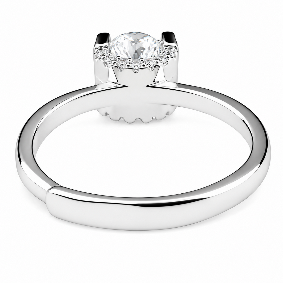 Adjustable Halo Ring, Square Frame Zircon Proposal Ring, Silver Pave Band 1628