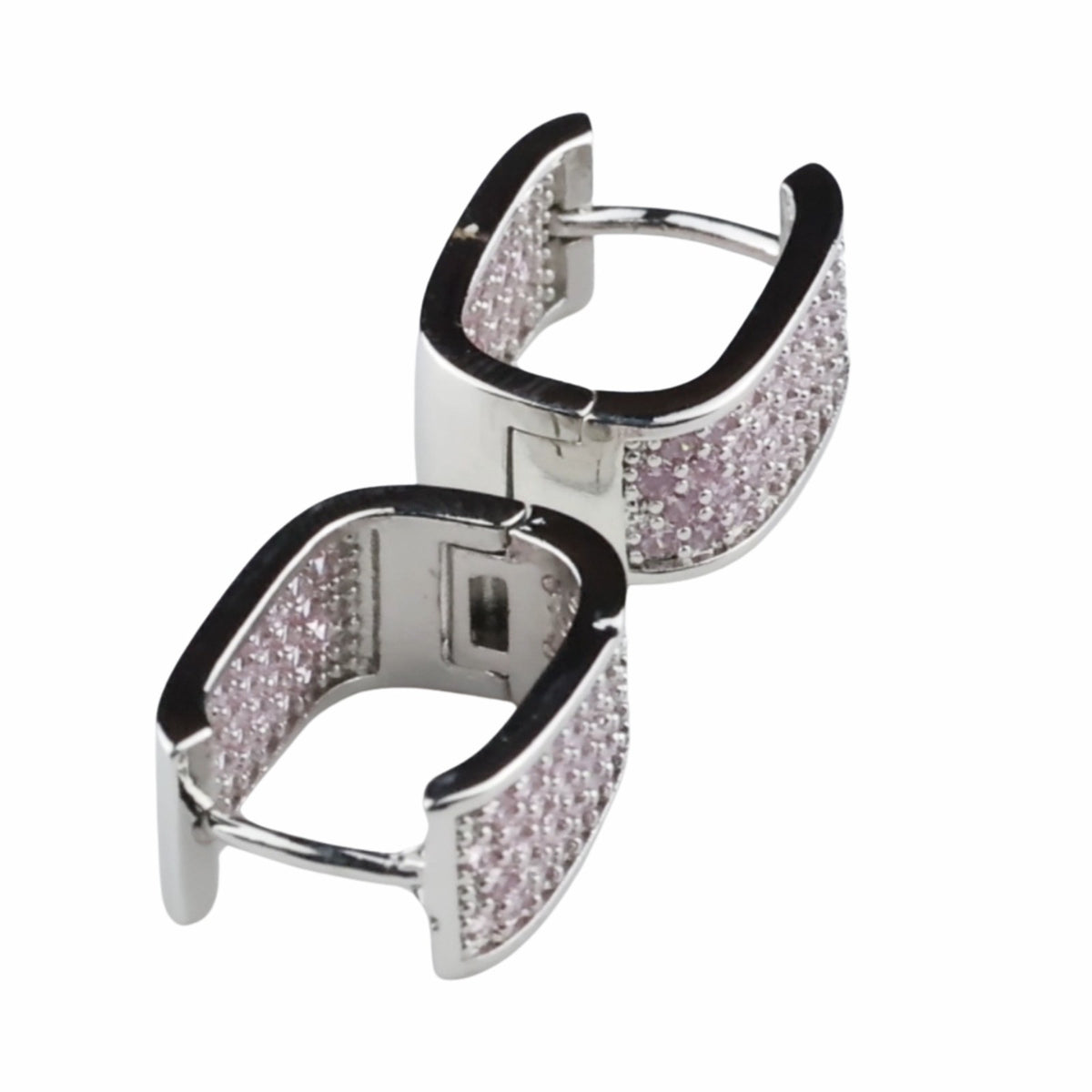 Pink Zircon Hoop Earrings For Women Micro Pave Round Cut Vintage Inspired 1368