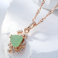 Rose Gold-Plated Alloy Green Zircon Floral Pendant Necklace Women Crystal 1282