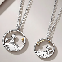 Zinc Alloy Little Prince & Fox Couple Necklace Set of 2 – Silver Tone  1090