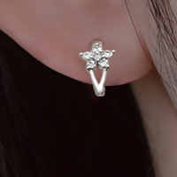 925 Silver-Plated Flower Zircon Hoop Earrings for Women Dainty Floral Huggie 935
