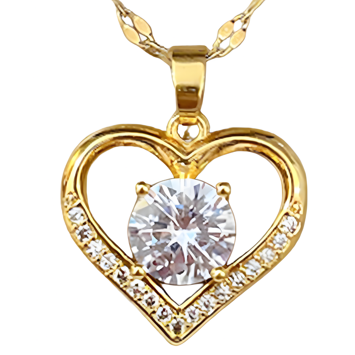 Stainless Steel Chain Heart Pendant Necklace for Women –Copper Heart Zircon 1146