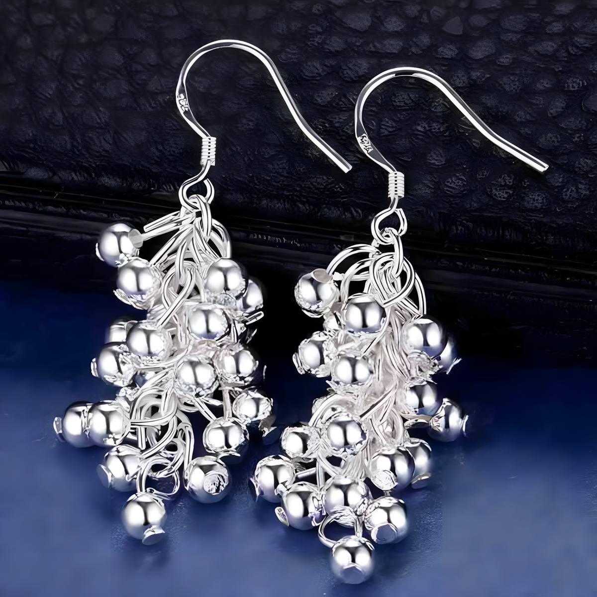 925 Silver-Plated Cluster Bead Drop Earrings for Women – Silver-Tone Copper 1194