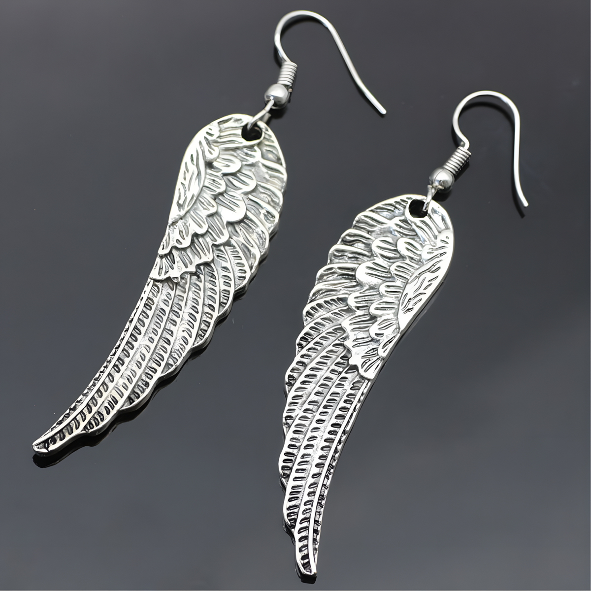 Silver Tone Angel Wing Dangle Earrings Women Feathered Design Hook Earrings B53