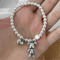Beaded Charm Bracelet– Copper Alloy, Electroplated Silver, Elastic Stretch 864