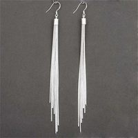 Long Silver Tassel Drop Earrings Women Multi-Strand Stainless Steel & Zinc 1001