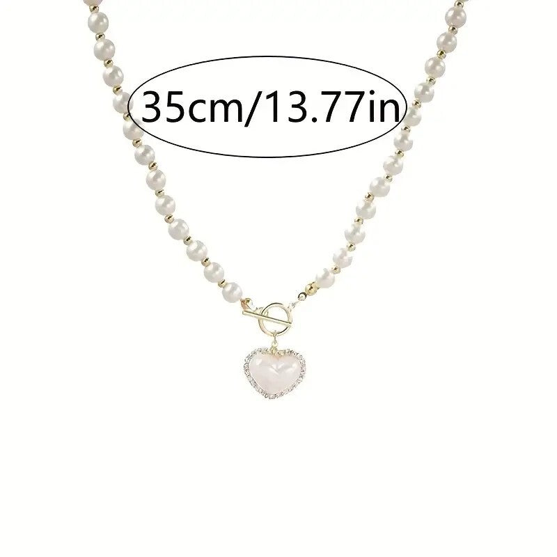 Elegant Faux Pearl Beads Heart-Shaped Pendant Necklace Women Baroque Style 81 UK