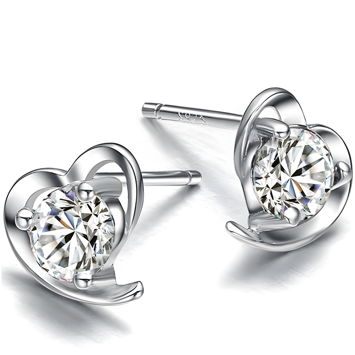 Women's 925 Silver Heart Stud Earrings with Dazzling Crystal Rhinestones 482