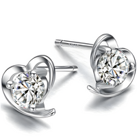 Women's 925 Silver Heart Stud Earrings with Dazzling Crystal Rhinestones 482