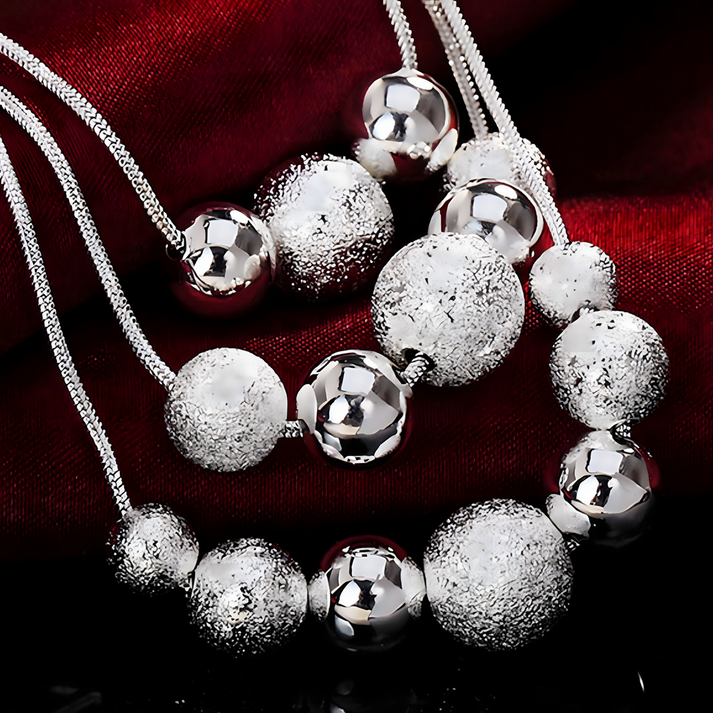 Frosted Bead 925 Sterling Necklace Women – Silver-Tone Snake Chain Jewelry 679