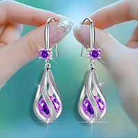 Luxury Purple Crystal Drop Earrings for Women Silver-Plated Alloy Dangle  1434