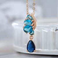 Blue Natural Zircon Pendant Necklace for Women, 585 Rose Gold Color Copper 1269