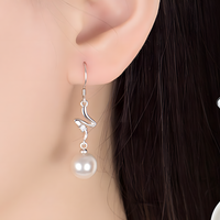 925 Silver-Plated Freshwater Pearl Drop Earrings for Women Elegant Geometric 919