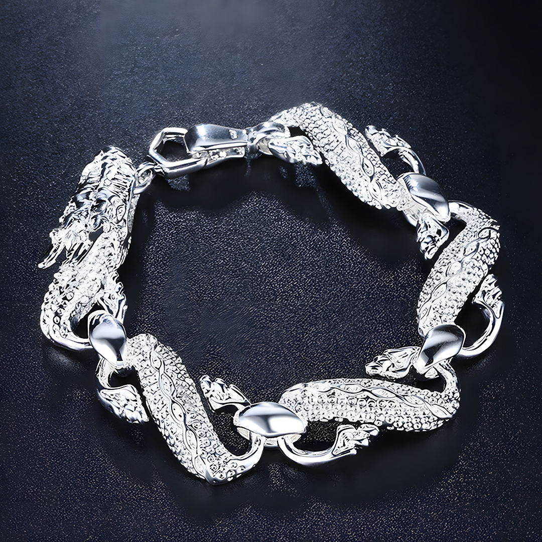 925 Silver-Plated Dragon Chain Bracelet for Men & Women –Classic 20cm Animal 892