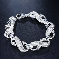 925 Silver-Plated Dragon Chain Bracelet for Men & Women –Classic 20cm Animal 892