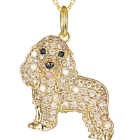 Spaniel Dog Pendant Necklace For Women Gold Tone Look Crystal Animal Charm  B236