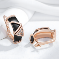 585 Rose Gold Colour Drop Earrings for Women, Copper Metal Black Ceramic 1297