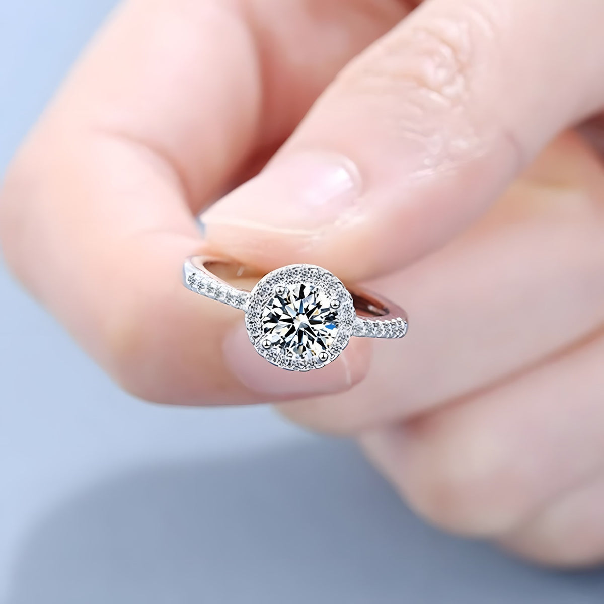 925 Sterling Silver AAA Cubic Zirconia Halo Engagement Ring, 8mm Round Cut 376