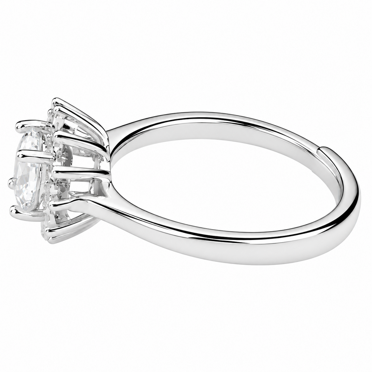 Adjustable Women Ring Round Brilliant Zircon Halo Cluster Floral Design 1667