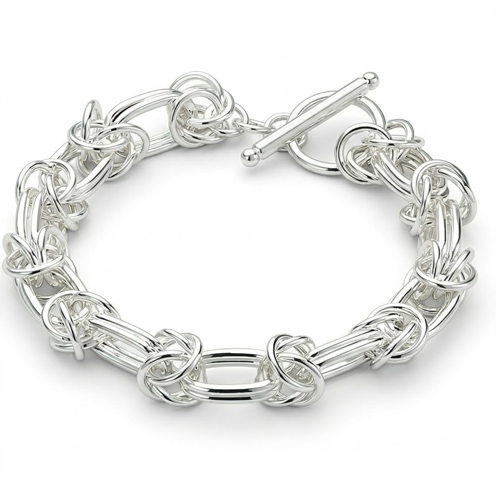 Women’s Double Ring Knot Link Bracelet, Bracelet with Toggle Bar Clasp 1882