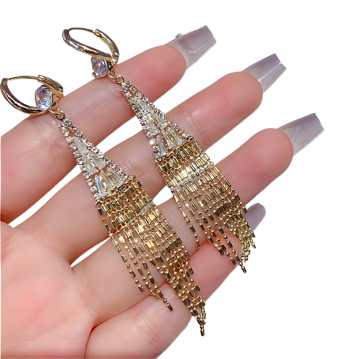 Elegant Gold Tassel Drop Earrings for Women – Long 8.8cm Dangling Earrings 782