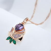 Rose Gold Plated Copper Pendant Necklace for Women with Purple Zircon Heart 1259