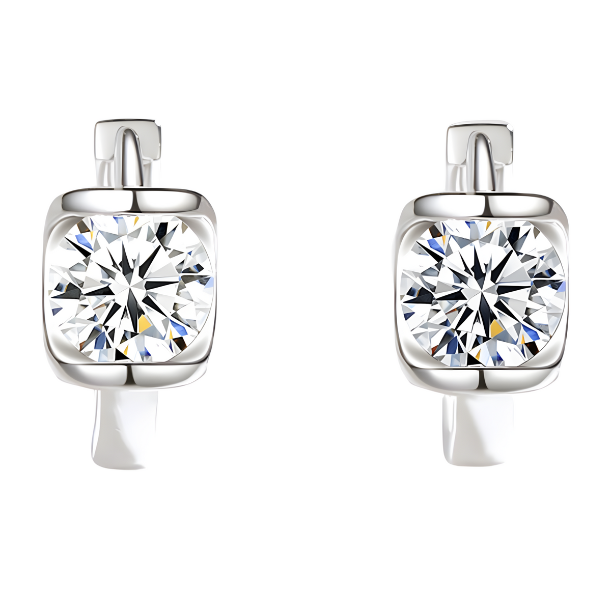 925 Silver-Plated Alloy - Geometric Round CZ Hoop Earrings for Women 953