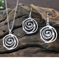 Boho Ethnic Spiral Jewelry Set for Women – Antique Silver Hollow-Out Pendant 676