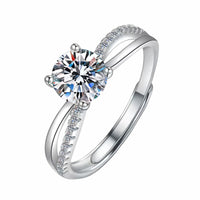 Adjustable Round Brilliant Zircon Engagement Ring, Silver Tone Twisted Pave 1655