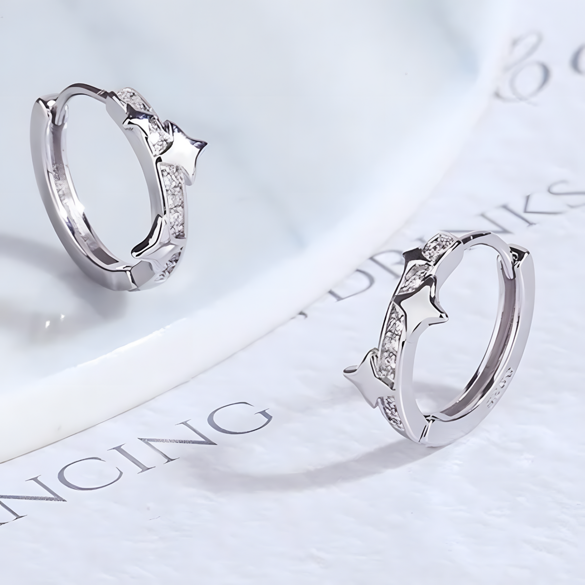 Crystal Star Huggie Hoop Earrings, Sparkling CZ Star, Small Silver Hoop 328