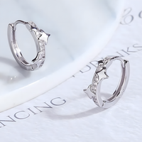 Crystal Star Huggie Hoop Earrings, Sparkling CZ Star, Small Silver Hoop 328