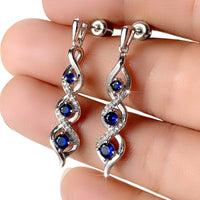 Blue Crystal Dangle Drop Earrings for Women – Elegant Long Twist Design  B6