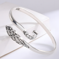 Adjustable Peacock Feather Cuff Bracelet Silver Tone Rhodium-Plated 13g 1442