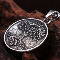 Stainless Steel Vintage Tree Of Life Pendant Necklace Textured Nordic Style 1071