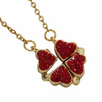Luxury Red Four Leaf Clover Heart Pendant Necklace For Women Gold Tone Open 1682