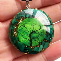 Orgonite Energy Pendant Green Malachite Tree Of Life Necklace –Resin Orgone 1075